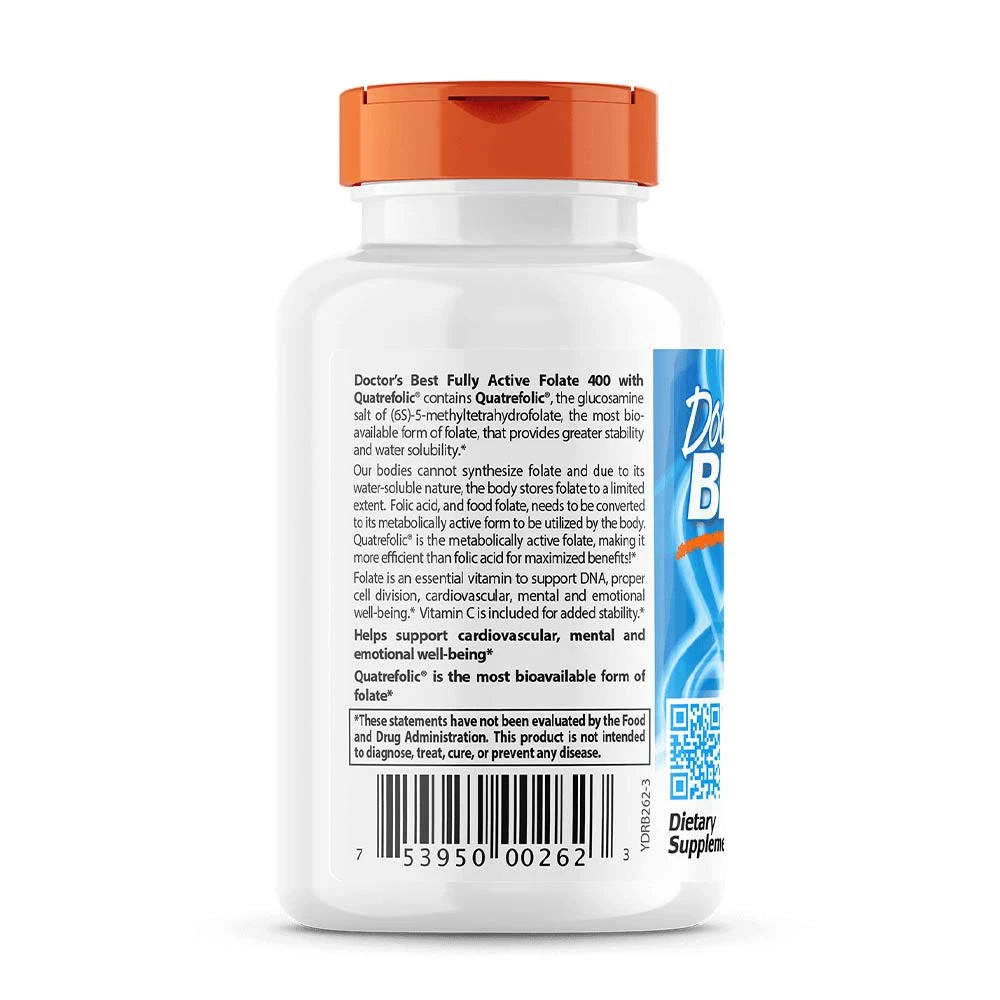 Doctor's Best - Fullt Aktivt Folate 400 med Quatrefolic, 400 mcg - 90 vegkapslar - Bild 3