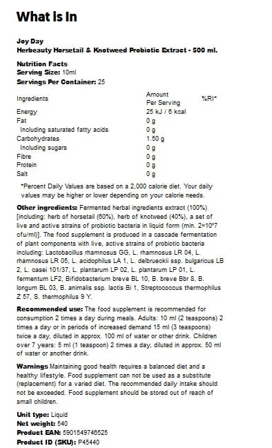 Joy Day - Herbeauty Padderok &amp; Pileurt Probiotiskt Extrakt, 500 ml | Hälsa och välbefinnandeImmunförsvaretHälsokostProbiotika | Apoteka