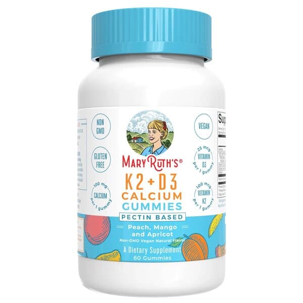 MaryRuth Organics - K2 + D3 Kalciumgummier, Persika, Mango &amp; Aprikos - 60 gummier | Vitaminer och MineralerHälsa och välbefinnandeHälsokostNordisk vitalitet | Apoteka