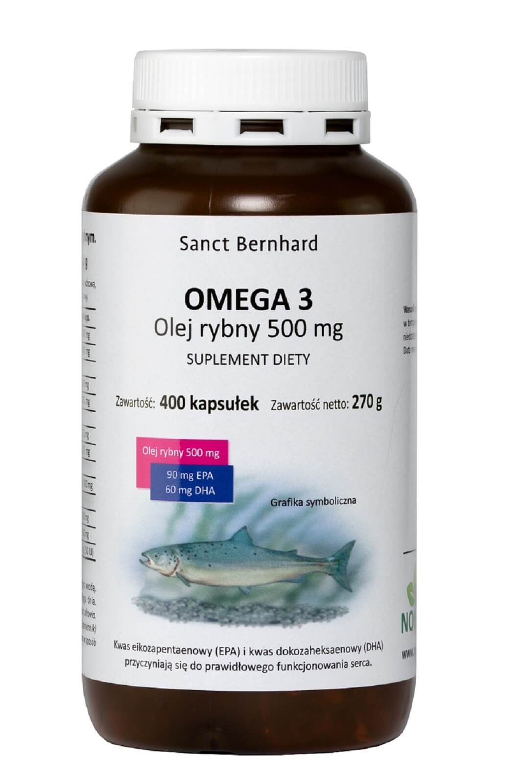 Krauterhaus Sanct Bernhard - Omega 3 Fiskoljekapslar, 500 mg (400 kapslar) | Vitaminer och MineralerOmegas - EFA - CLA - oljorOmega och fiskolja | Apoteka