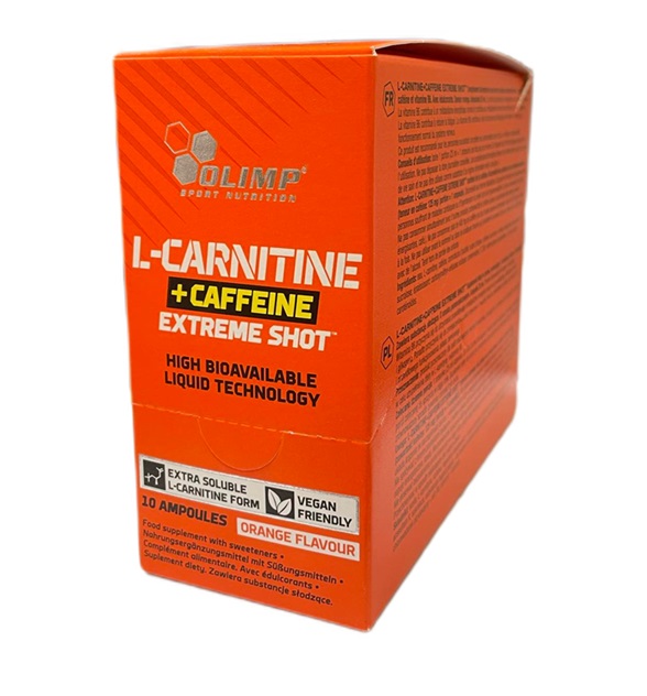 Olimp Nutrition - L-Carnitine + Koffein Extreme Shot, Apelsin, 10 x 25 ml | Veganska produkterHälsokost | Apoteka