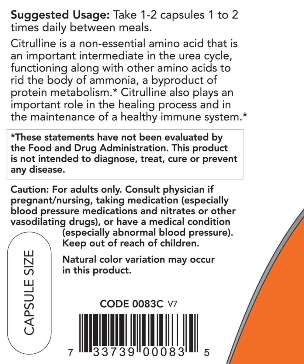 NOW - L-Citrullin, 750 mg kapslar - Bild 3