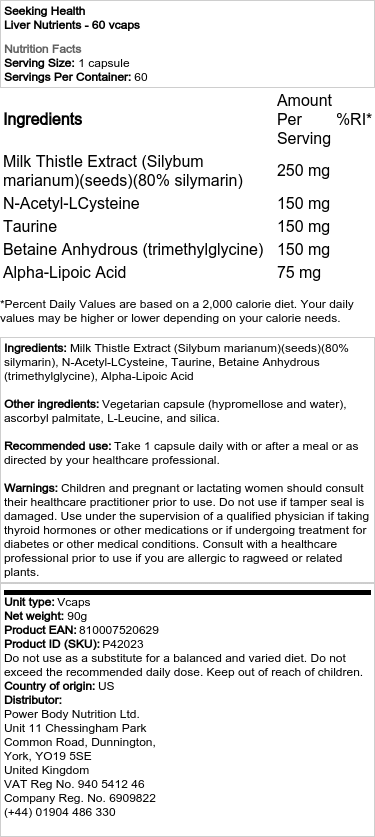 Seeking Health - Levernäringsämnen, 60 veganska kapslar - Bild 2