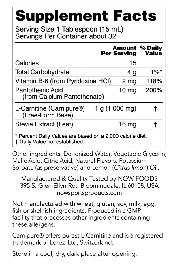 NOW - L-Carnitine Flytande, 1000 mg, Citronsmak - Bild 4