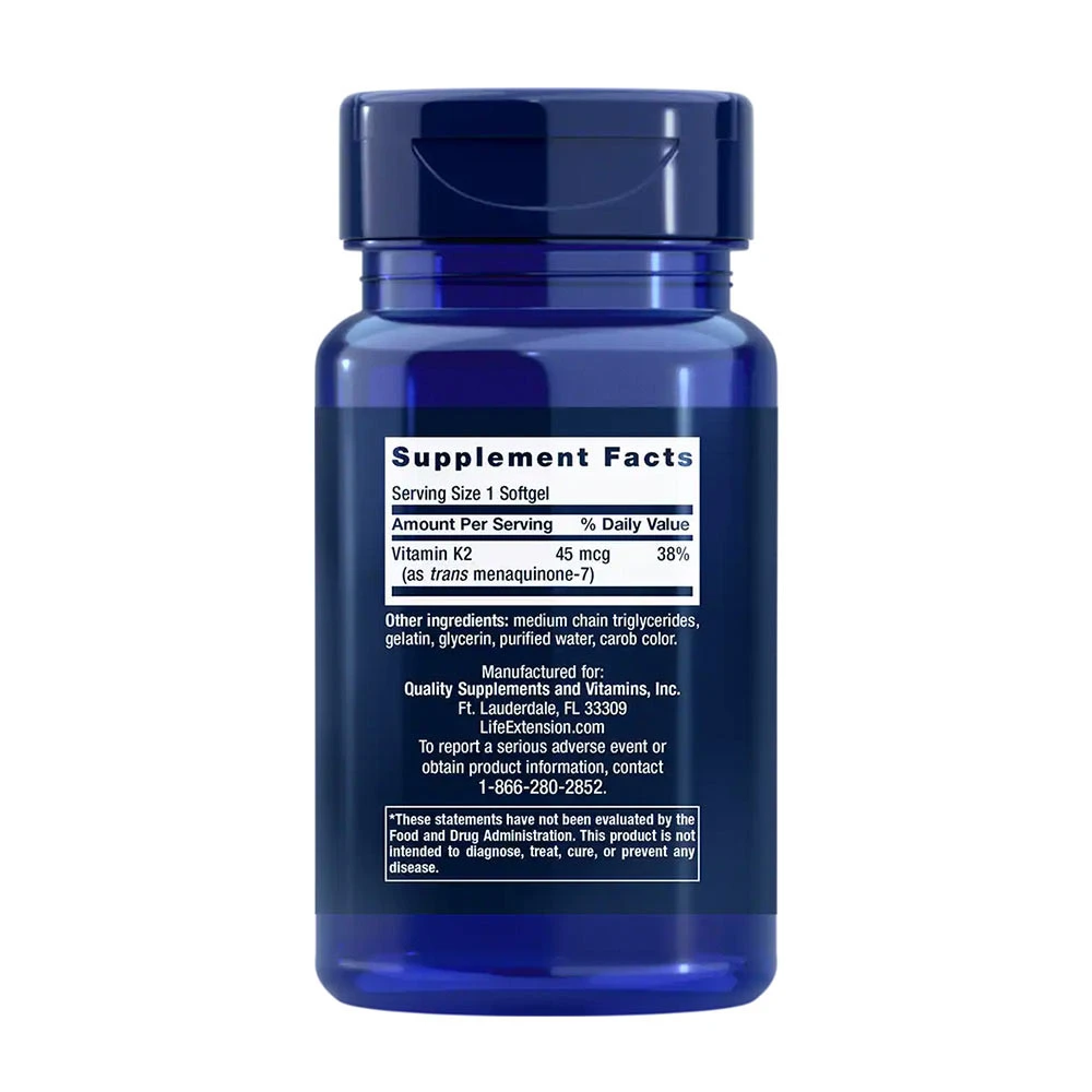 Life Extension - Lågdos Vitamin K2 (MK-7), 45 mcg, 90 mjukkapslar - Bild 3