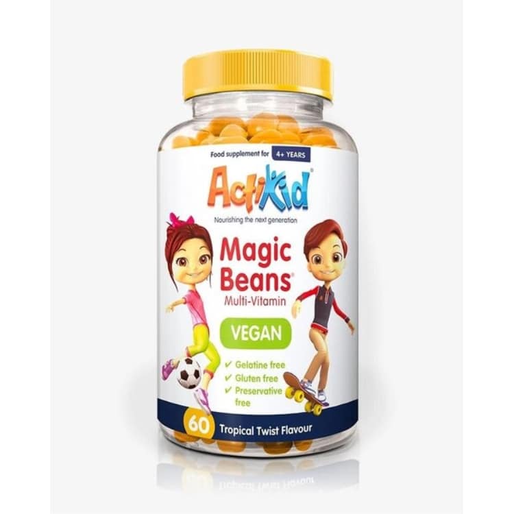 ActiKid - Magic Beans Multi-Vitamin, Vegansk Tropical Twist - 60 bönor | Vitaminer och MineralerVeganska produkterHälsa och välbefinnandeMultivitaminerHälsokost | Apoteka