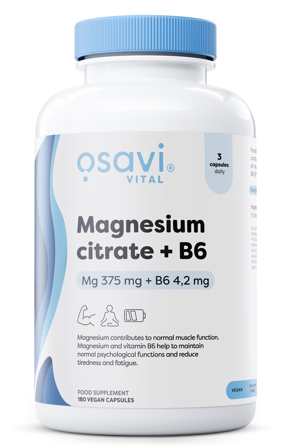 Osavi - Magnesiumcitrat + B6, 375 mg + 4,2 mg - 180 kapslar | Vitaminer och MineralerVeganska produkterHälsokostMagnesium | Apoteka