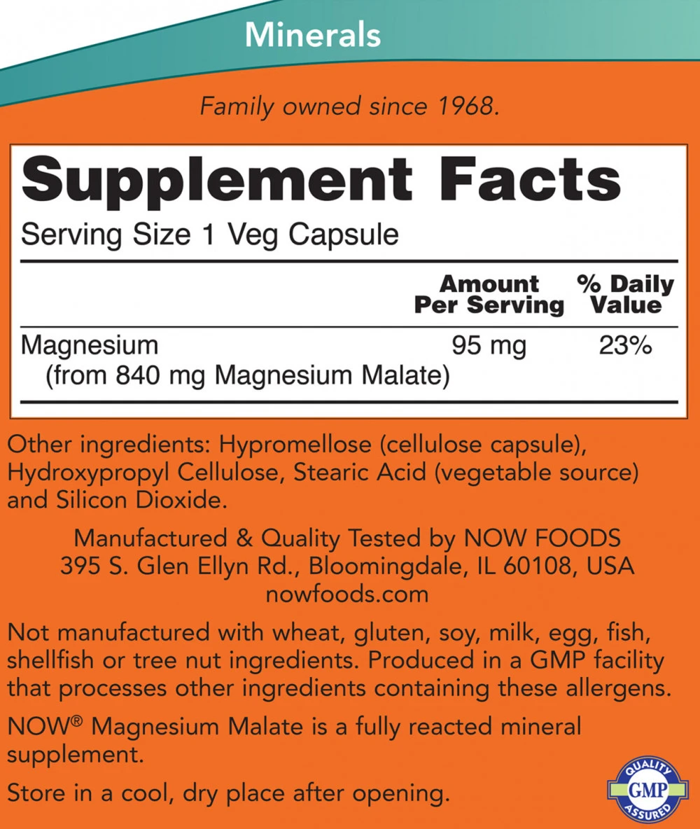NOW - Magnesiummalat Kapslar, 180 st - Bild 2