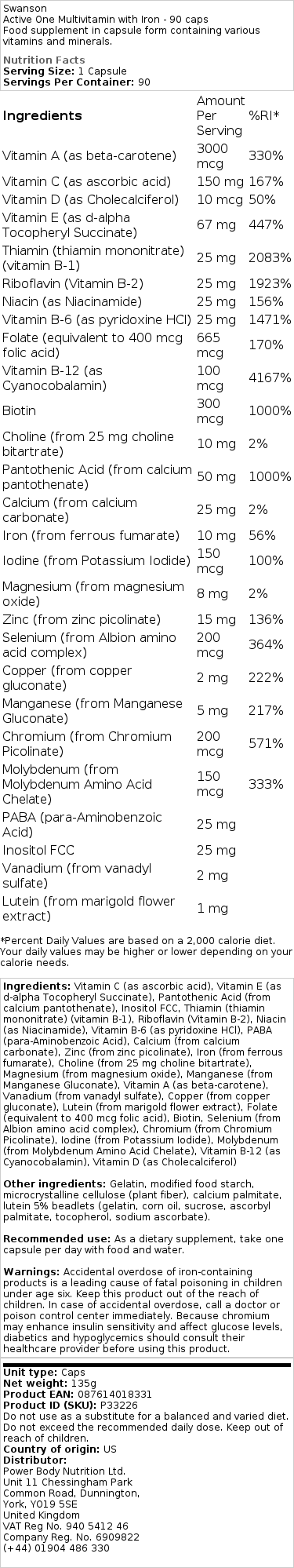 Swanson - Multi med Järn, 90 kapslar - Bild 2