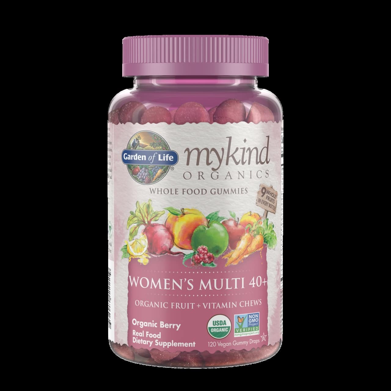 Garden of Life - Mykind Organics Kvinnors Multi 40+ Gummies, Ekologiska Bär - 120 Veganska Gummibjörnar | Vitaminer och MineralerVeganska produkterHälsa och välbefinnandeMultivitaminerKosttillskott för kvinnorHälsokostNordisk vitalitet | Apoteka