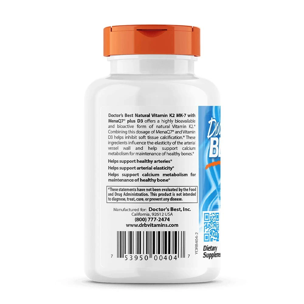 Doctor's Best - Naturligt Vitamin K2 MK7 med MenaQ7 plus D3, 180 mcg - 60 vegetabiliska kapslar - Bild 5