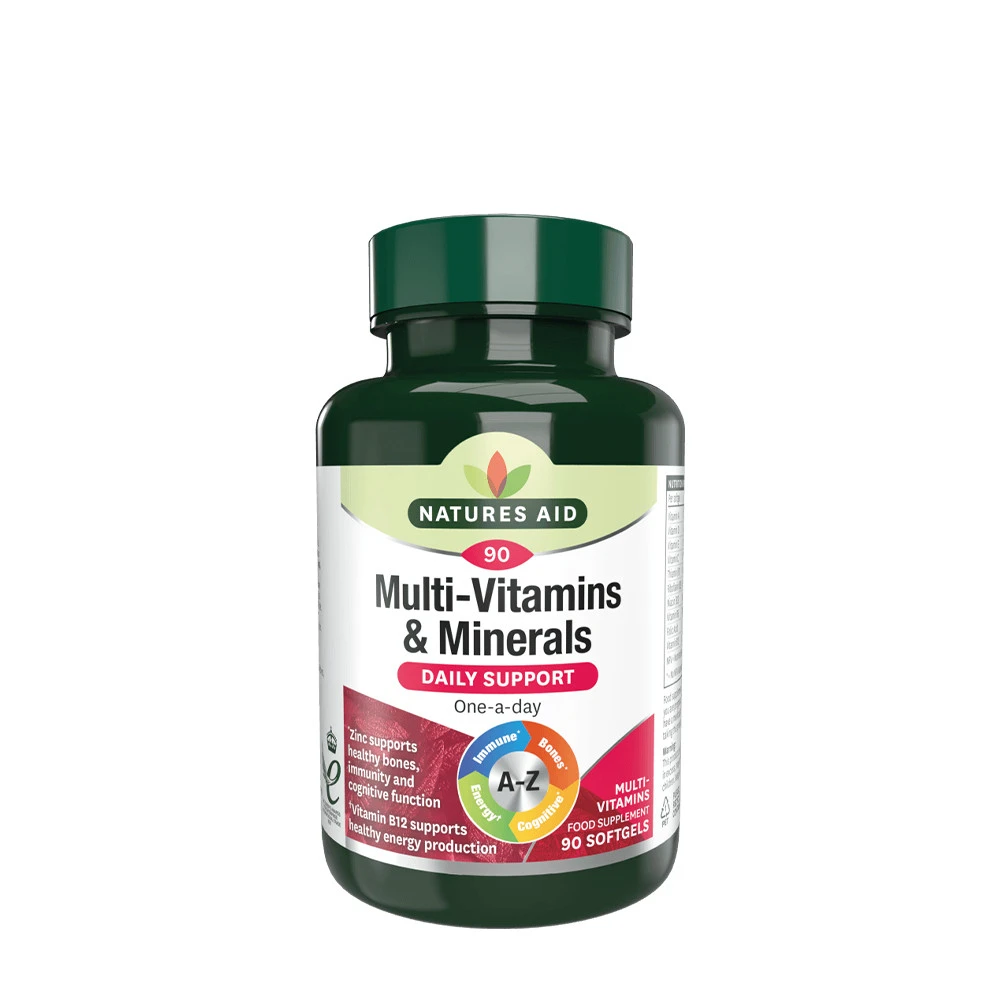 Natures Aid - Multi-Vitaminer & Mineraler med Järn, 90 Mjukkapslar | MultivitaminerHälsokost | Apoteka