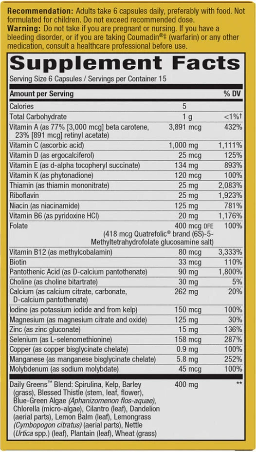 Nature's Way - Alive! Max6 Maximal Styrka Dagligt Multivitamin Utan Järn, 90 Kapslar - Bild 2
