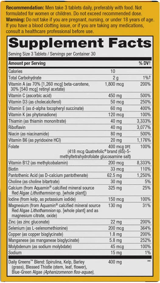 Nature's Way - Alive! Men's Max3 Daglig Multivitamin, 90 Tabletter - Bild 2