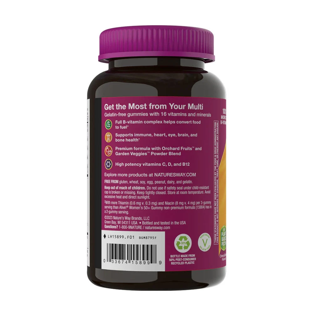 Nature's Way - Alive!® Premium Multivitamin för Kvinnor 50+, 75 Gummies, Körsbär & Drue - Bild 3