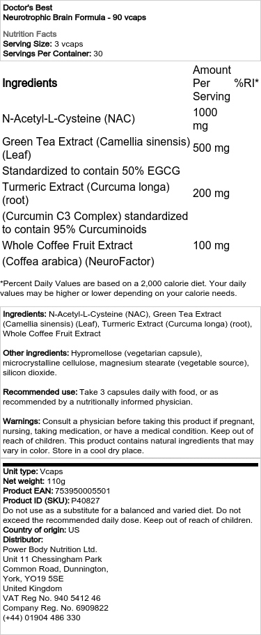 Doctor's Best - Neurotrofic Brain Formula, 90 kapslar - Bild 2