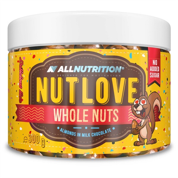Allnutrition - Nutlove Hela Nötter, Mandlar i Mjölkchoklad, 300g | HälsokostSkuldfria godsaker | Apoteka