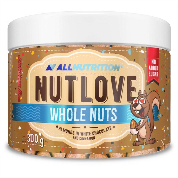 Allnutrition - Nutlove Hela Nötter, Mandlar i Vit Choklad &amp; Kanel - 300g | HälsokostSkuldfria godsaker | Apoteka