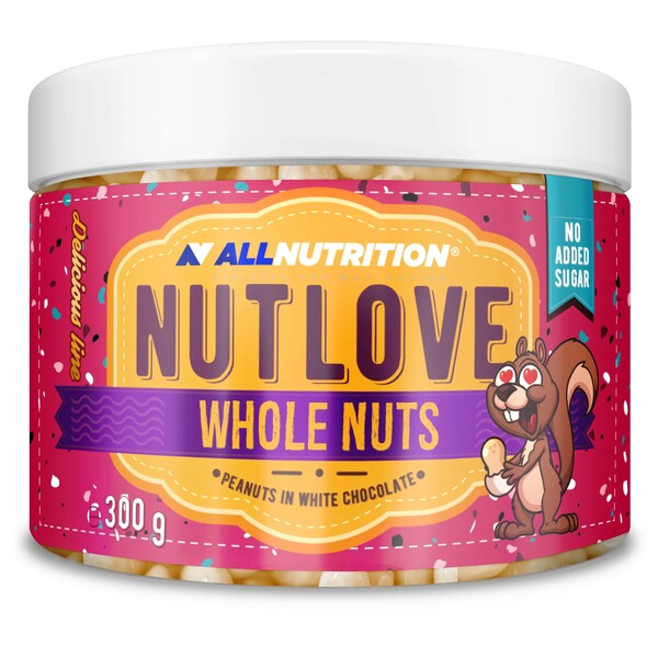 Allnutrition - Nutlove Hela Nötter, Jordnötter i Vit Choklad, 300g | HälsokostSkuldfria godsaker | Apoteka