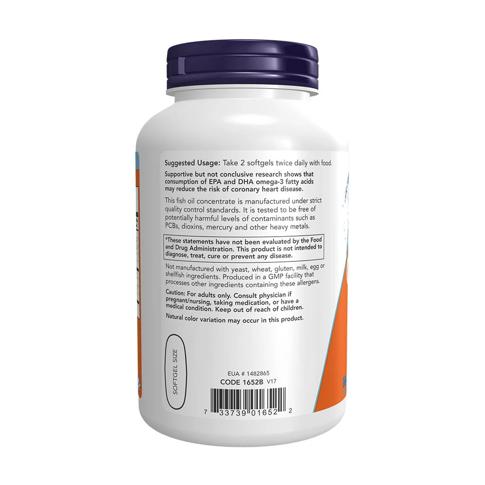 NOW - Omega-3 Fiskolja, Molekylärdestillerad - 200 kapslar - Bild 5