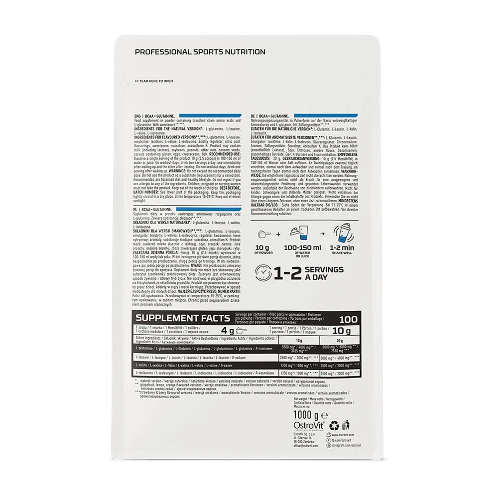 OstroVit - BCAA + Glutamin, 1000 g, Naturlig - Bild 5