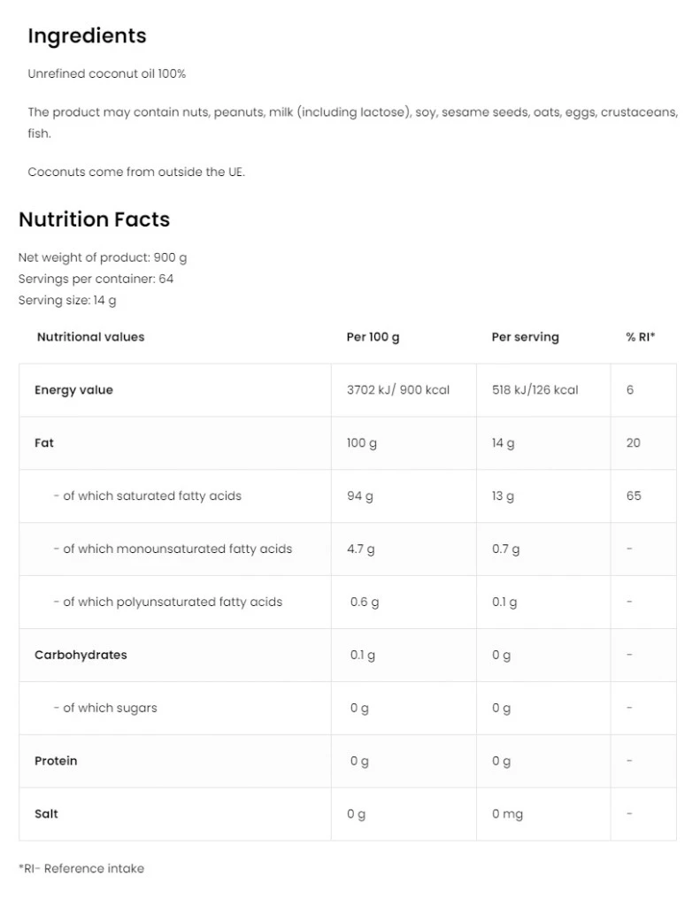 OstroVit - Virgin Kokosolja, 900 g - Bild 2