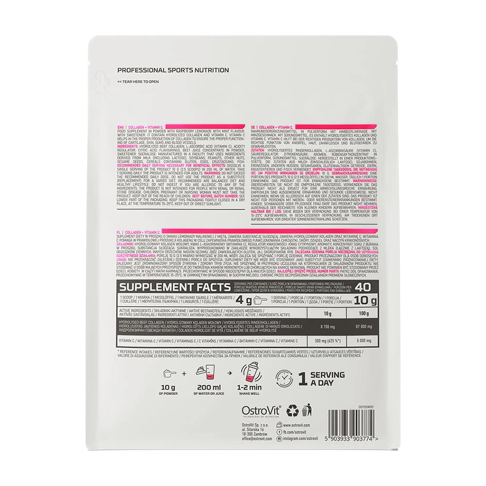 OstroVit - Kollagen + Vitamin C, 400 g, Halloncitronad med Mynta - Bild 4