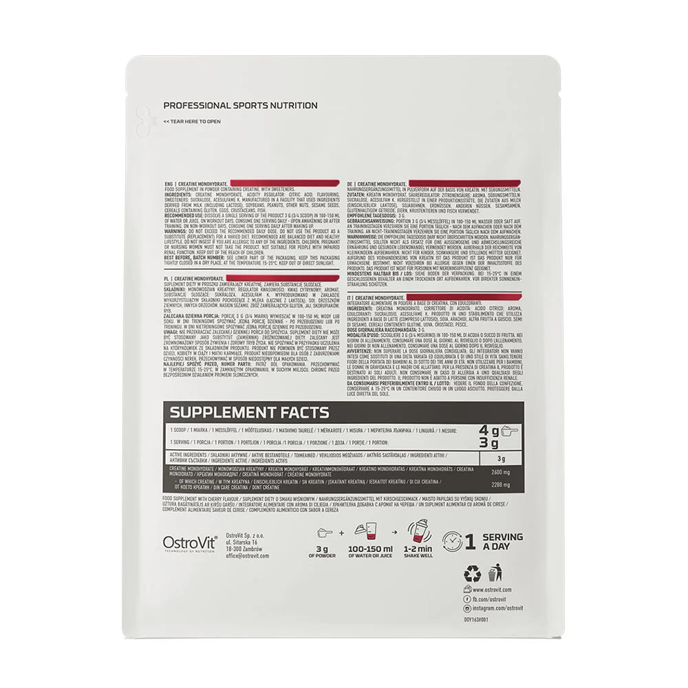OstroVit - Kreatinmonohydrat, 500 g, Körsbär - Bild 4