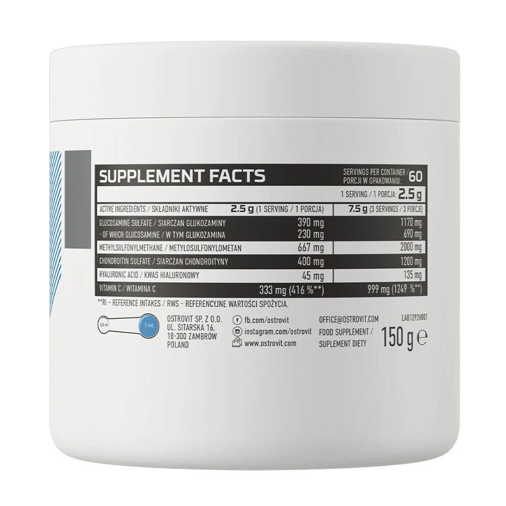 OstroVit - Glukosamin + MSM + Kondroitin Pulver, 150 g, Hallon - Bild 4