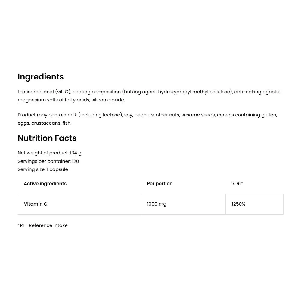 OstroVit - Vitamin C 1000 mg, 120 kapslar - Bild 2
