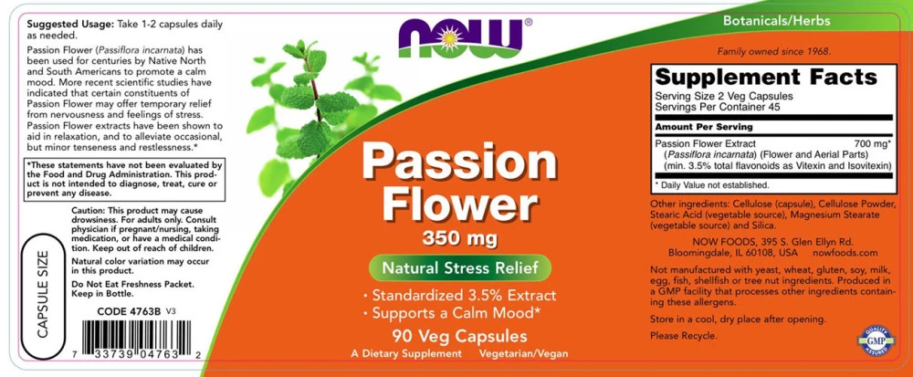 NOW - Passionsblomma, 350 mg - 90 vegkapslar - Bild 4