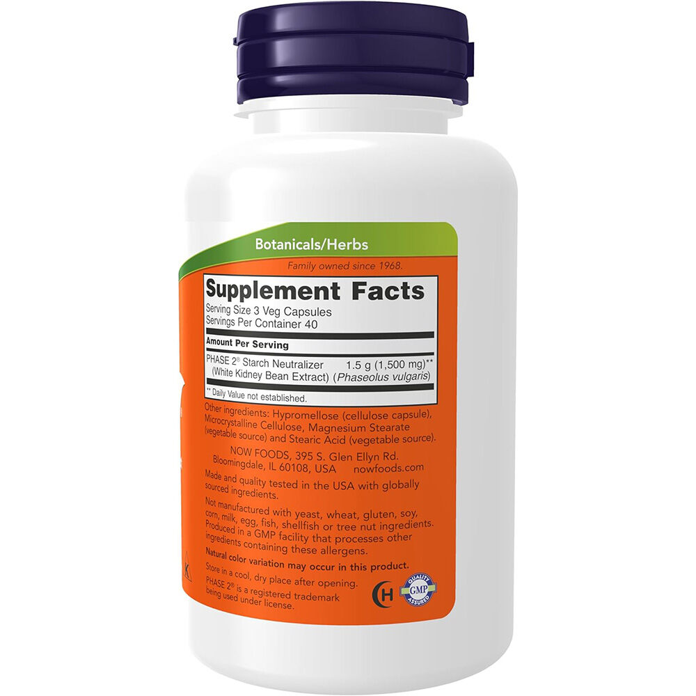 NOW Foods - Phase 2, Vitt Kidneybönsextrakt, 500 mg - 120 vegkapslar - Bild 3