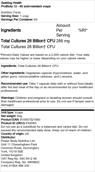 Seeking Health - ProBiota 12, 60 syreresistenta kapslar - Bild 2