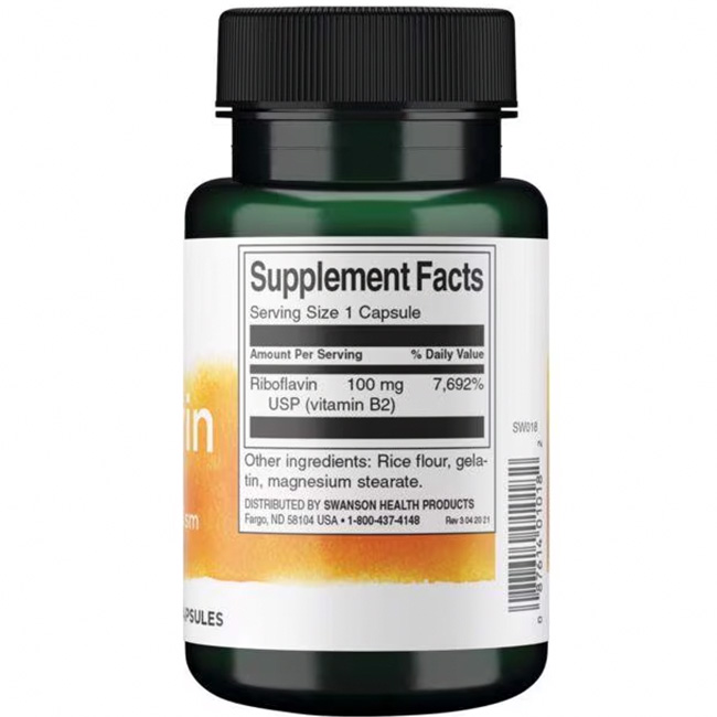 Swanson - Riboflavin Vitamin B-2, 100 mg - 100 kapslar - Bild 3