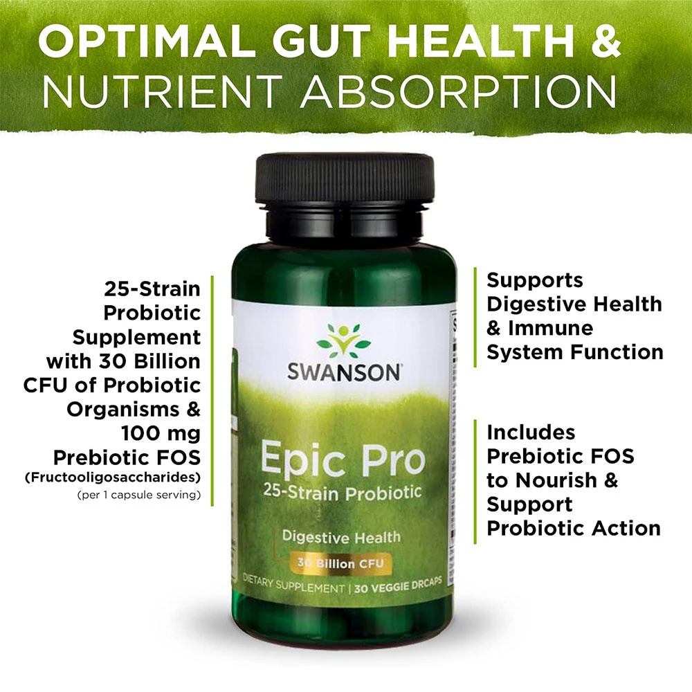 Swanson - Epic Pro 25-stams Probiotika, 30 miljarder CFU (30 vegetabiliska kapslar) - Bild 8