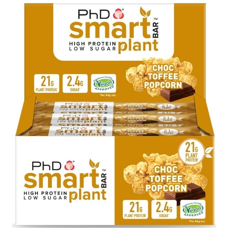 PhD - Smart Bar Plant, choklad-karamell-popcorn, 12 stycken | Veganska produkterHälsokostProteinerProteinbarsFitness och träning | Apoteka