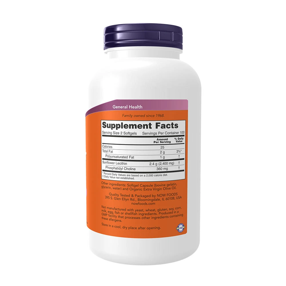 NOW - Solroslecitin, 1200 mg - 200 mjukkapslar - Bild 4