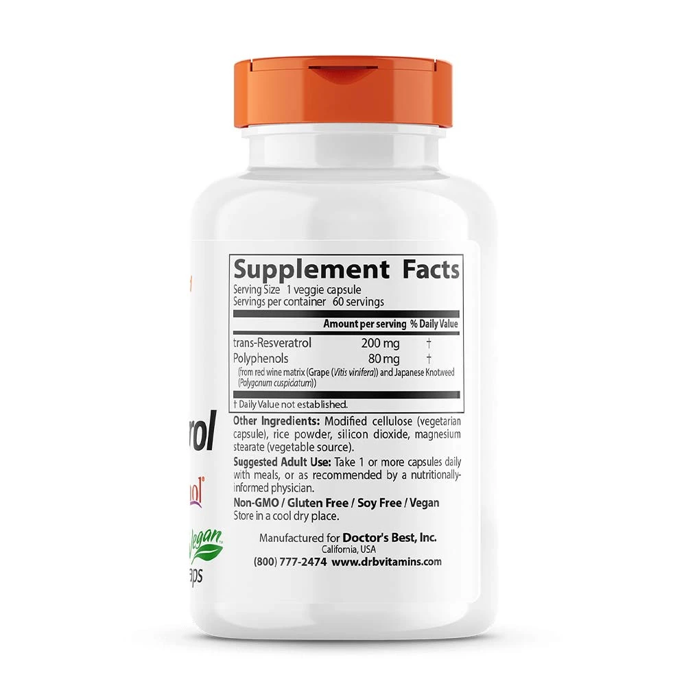 Doctor's Best - Trans-Resveratrol med ResVinol, 200 mg - 60 vegkapslar - Bild 4