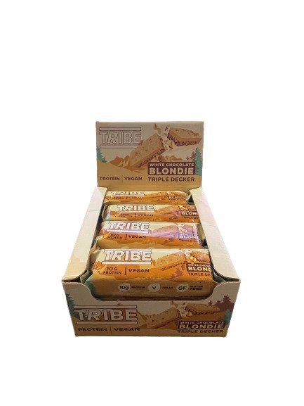 Tribe - Triple Decker, Blondie med Vit Choklad, 12 x 45g | Veganska produkterHälsokostProteinerProteinbarsFitness och träning | Apoteka