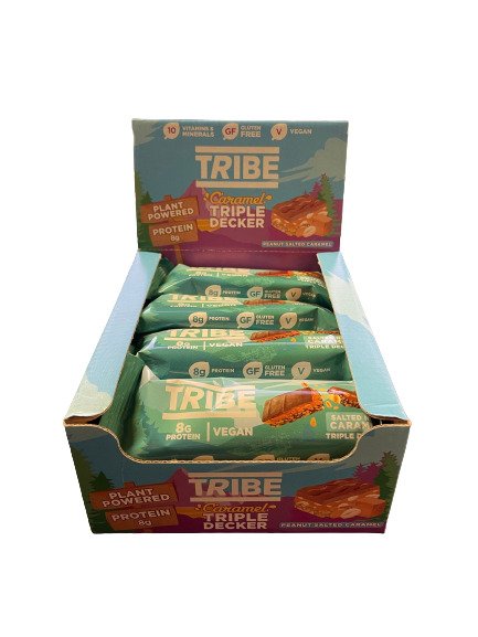 Tribe - Triple Decker, Saltad Jordnöt och Karamell - 12 x 43g | Veganska produkterHälsokostProteinerProteinbarsFitness och träning | Apoteka
