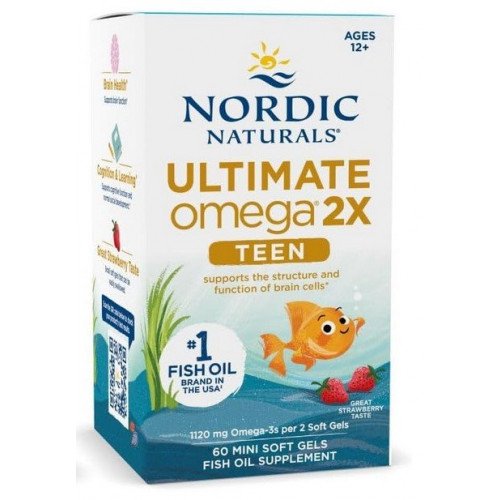 Nordic Naturals - Ultimate Omega 2X Teen, Jordgubb, 60 mini mjukkapslar | Vitaminer och MineralerHälsa och välbefinnandeOmegas - EFA - CLA - oljorOmega och fiskoljaHälsokostNordisk vitalitet | Apoteka