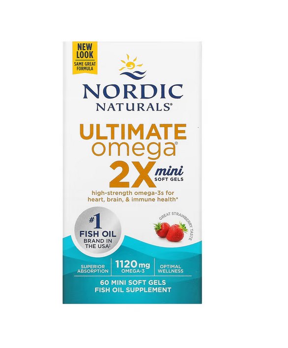 Nordic Naturals - Ultimate Omega 2X Mini, Jordgubb 1120 mg - 60 mini mjukkapslar | Vitaminer och MineralerHälsa och välbefinnandeOmegas - EFA - CLA - oljorOmega och fiskoljaHälsokostNordisk vitalitet | Apoteka