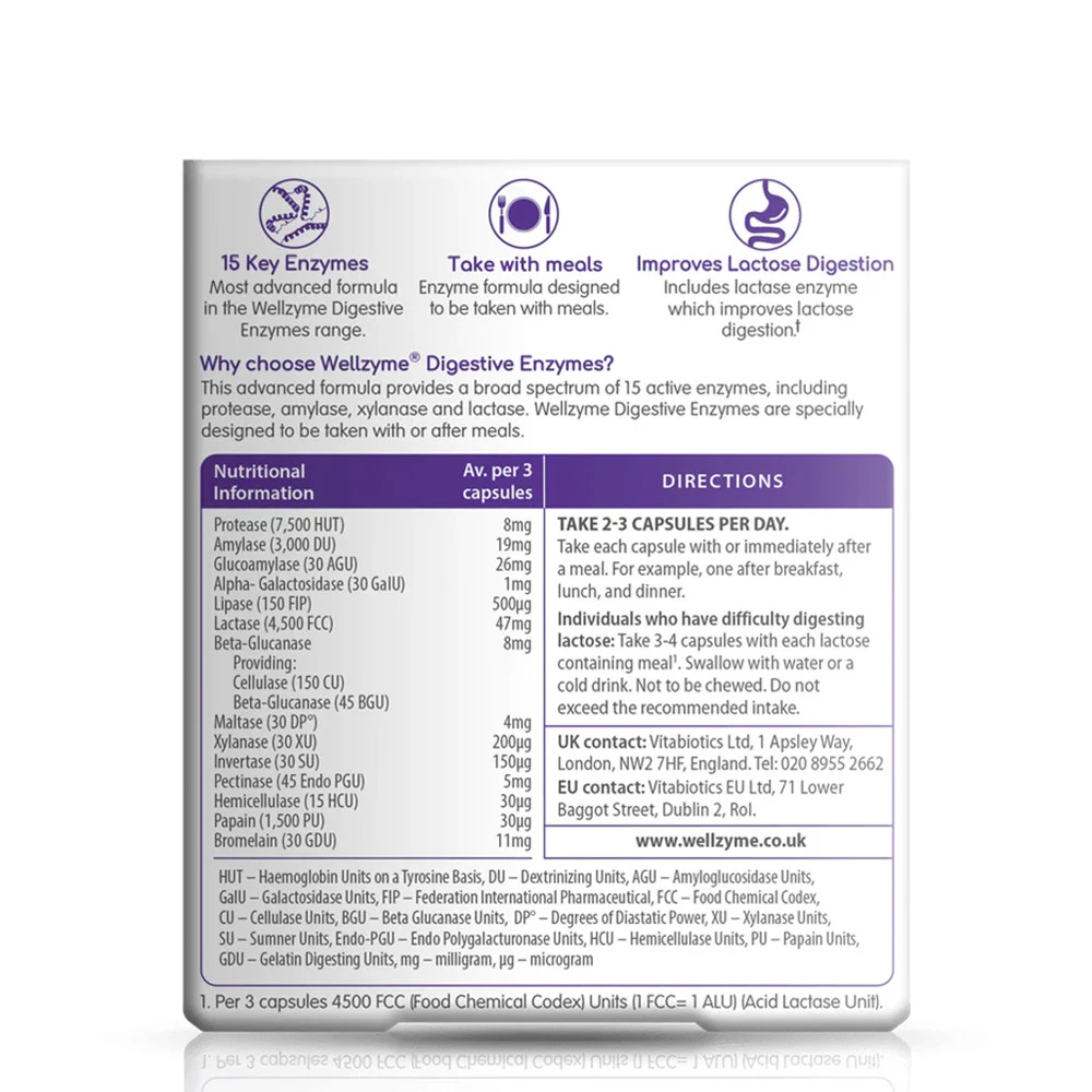 Vitabiotics - Wellzyme Avancerad Formel för Matsmältningsenzymer, 60 Kapslar - Bild 4