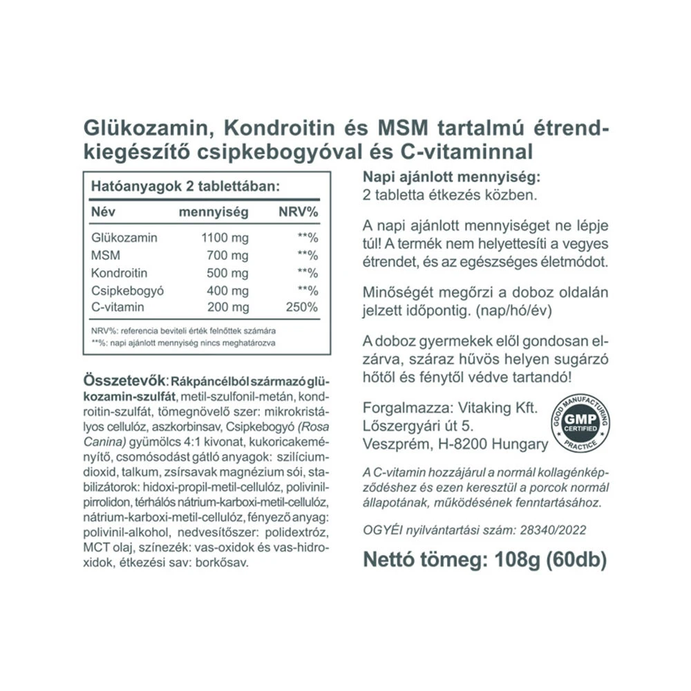 Vitaking - Joint Formula Glukosamin + Kondroitin + MSM, 60 tabletter - Bild 2