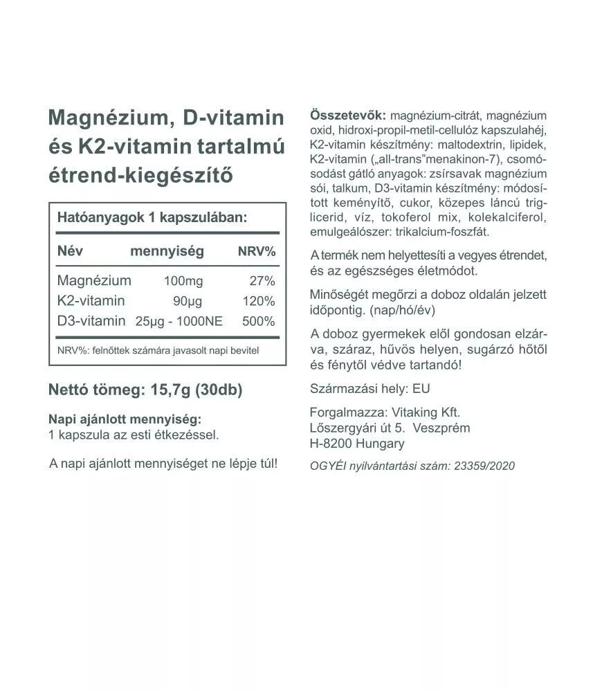 Vitaking - MagneTrio D3+K2+ Magnesium Bisglycinat, 30 Kapslar - Bild 5