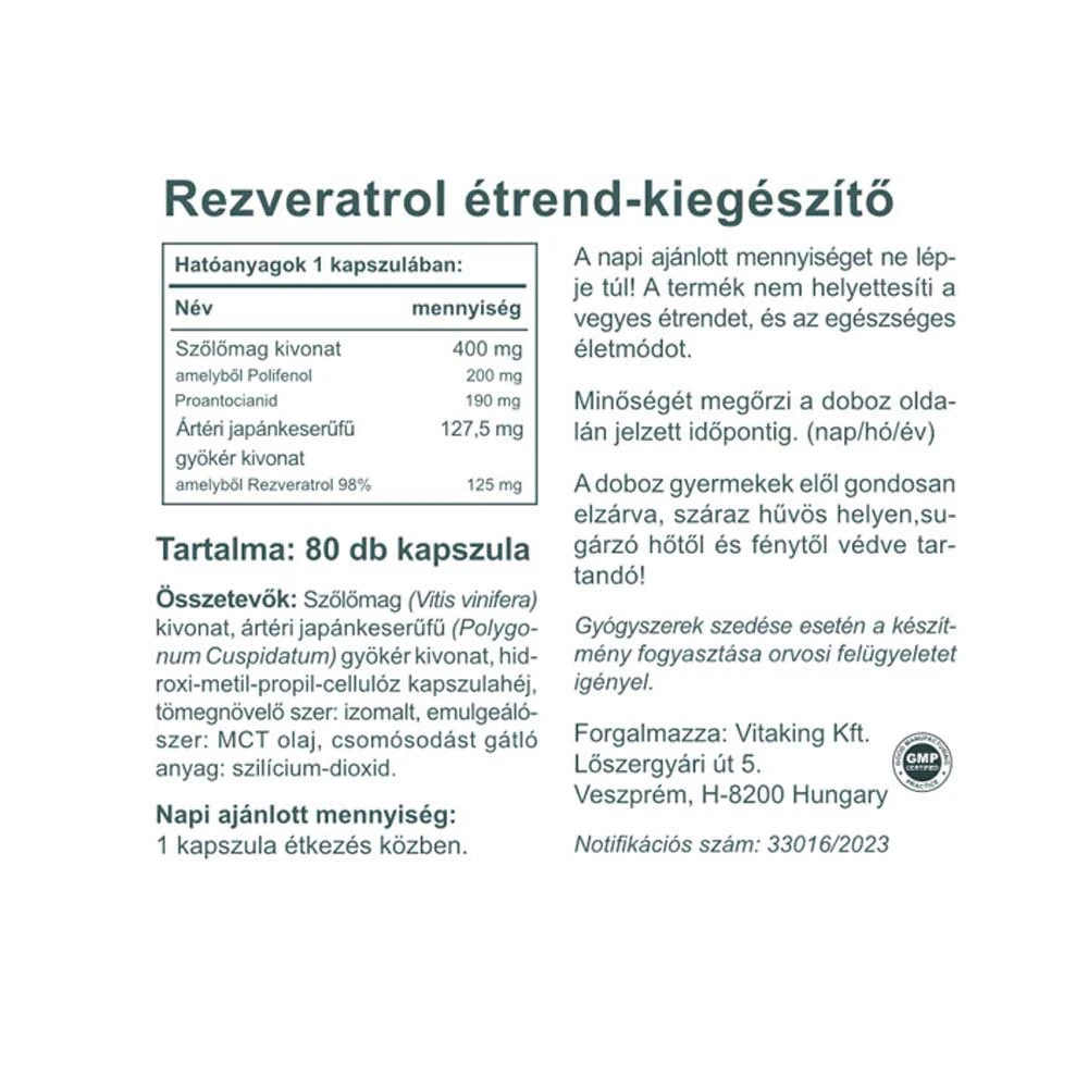 Vitaking - Resveratrol Extra, 125 mg, 80 kapslar - Bild 2