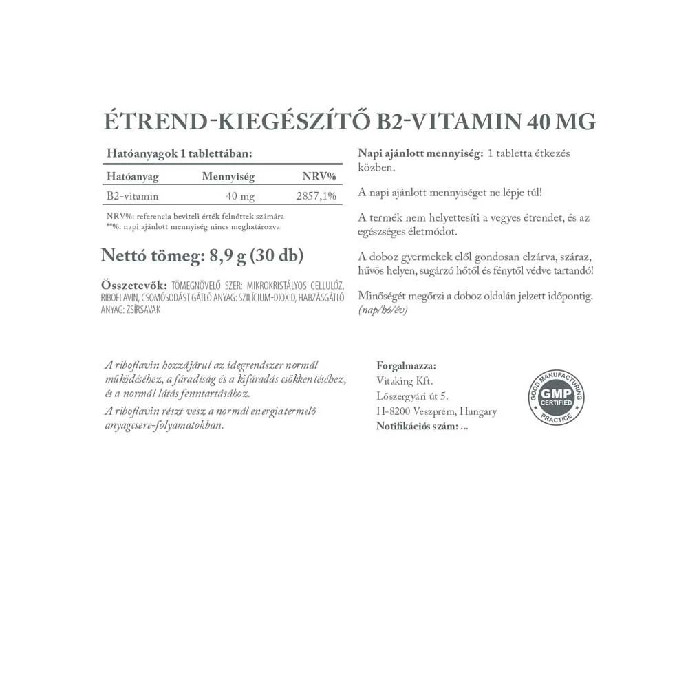 Vitaking - Vitamin B2, 40 mg, 30 tabletter - Bild 2