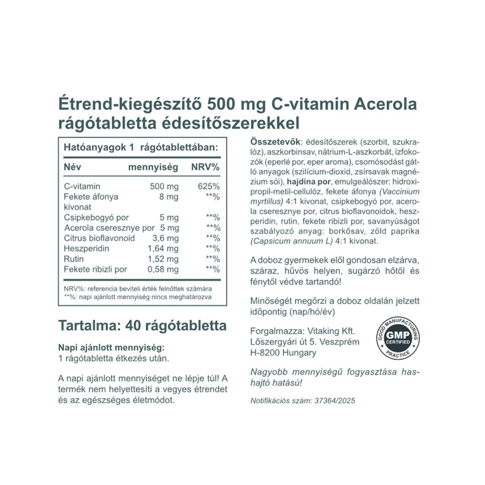 Vitaking - Vitamin C-500 Acerola Hallon, 40 tuggtabletter, jordgubbssmak - Bild 4