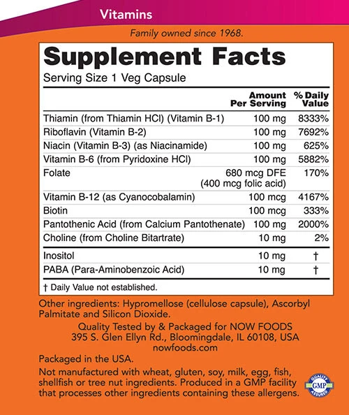 NOW - Vitamin B-100, 250 kapslar - Bild 9