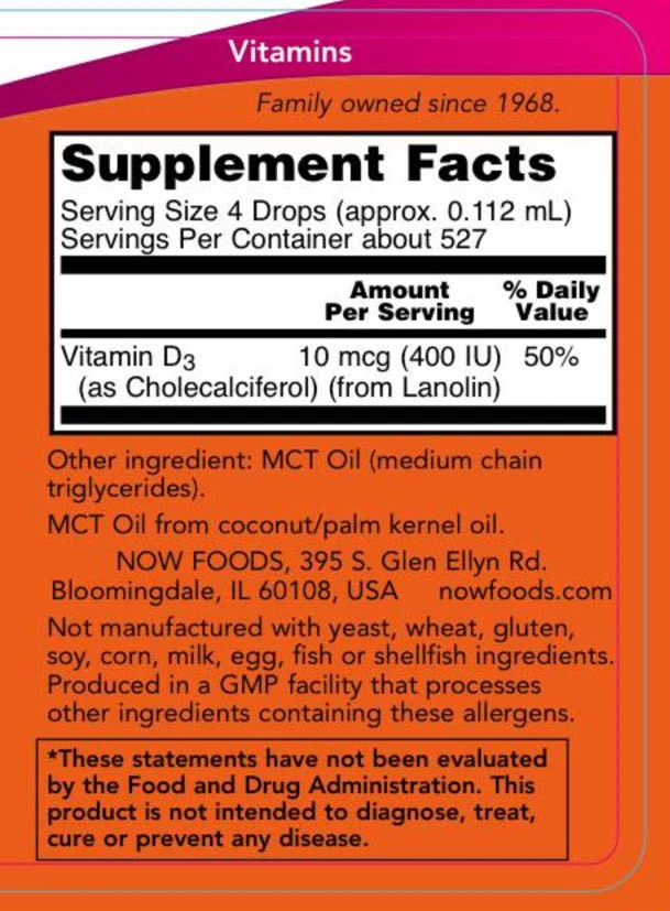 NOW - Vitamin D3 Droppar, Storlek - Bild 3